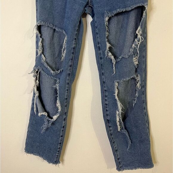 PacSun High Rise Straight Super Distressed Large Hole Button Fly Jeans Size 24 - Picture 2 of 11